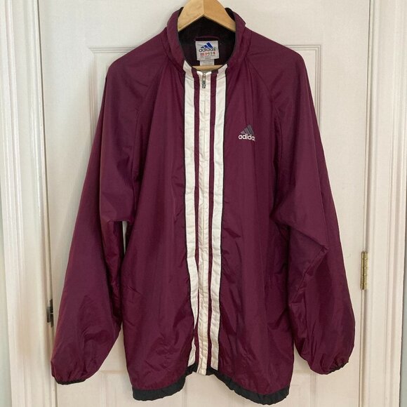 Vintage Adidas Nylon Three Stripe Full Zip Windbreaker Size Large - Picture 1 of 9
